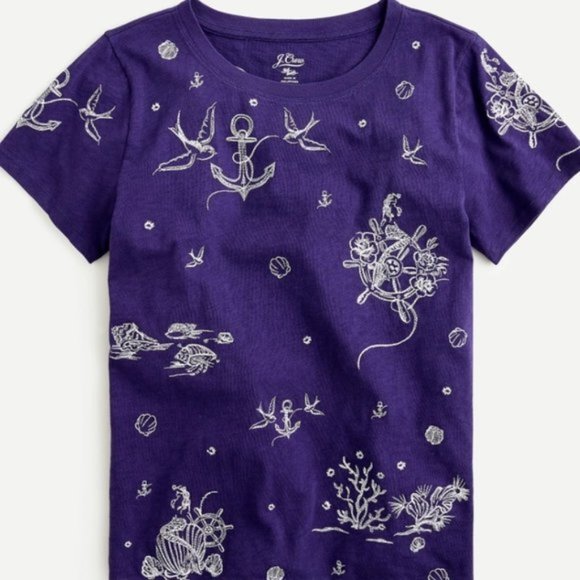 J. Crew Tops - J. CREW Blue + White Embroidered Nautical Tee